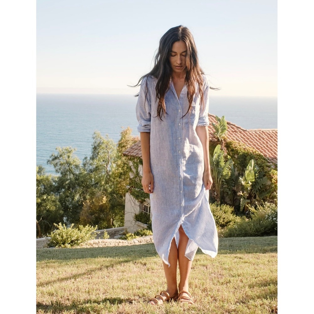 Frank & Eileen Rory Maxi Shirtdress in Blue Stripe Size Medium